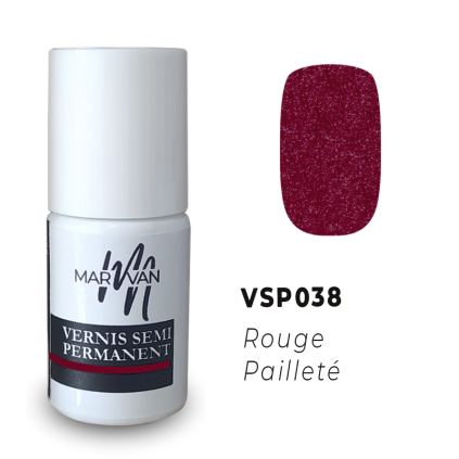 Vernis Semi-Permanent Rouge Pailleté - Marvan