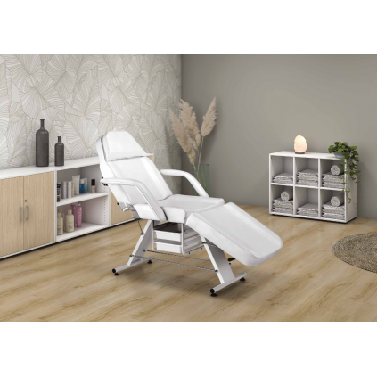 Fauteuil de soin, blanc, 3 plans avec accoudoirs