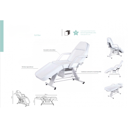 Fauteuil de soin, blanc, 3 plans avec accoudoirs